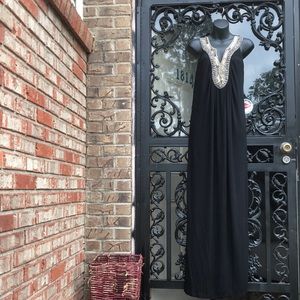1993 D-Vyl  TRIBUTE Black Gold Silver V Neck Sleeveless Maxi Dress